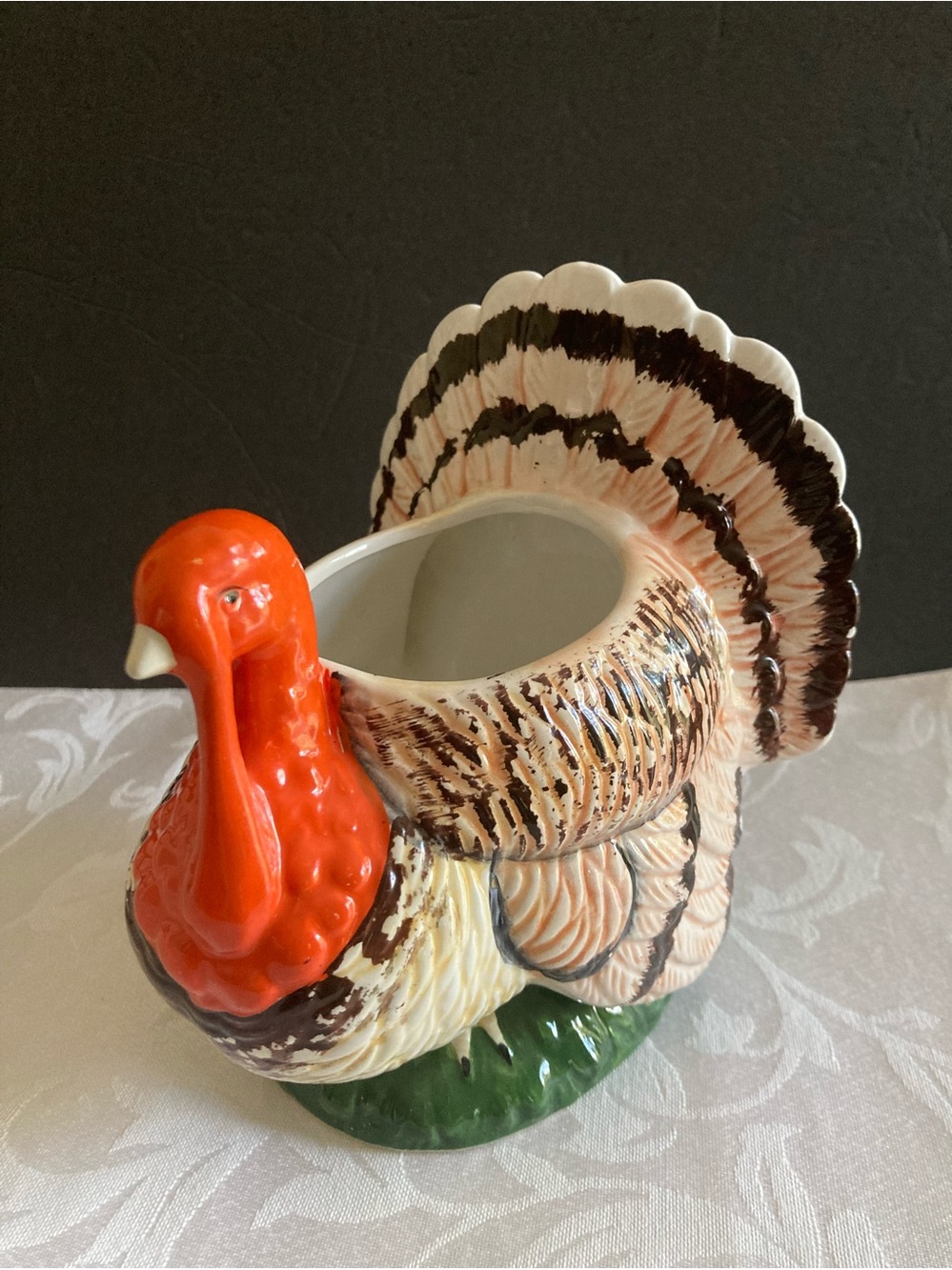 Vintage Ceramic Turkey Planter - Orange and Brown Home Art
